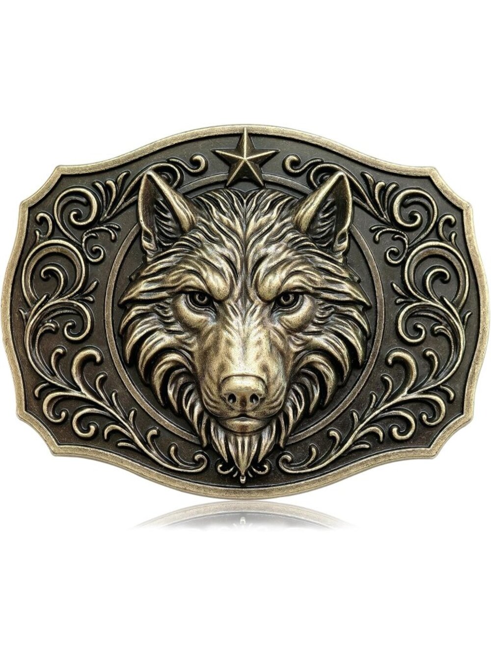 Men Wolf Gold Vintage Cowboy Big Buckle Western Style Belt